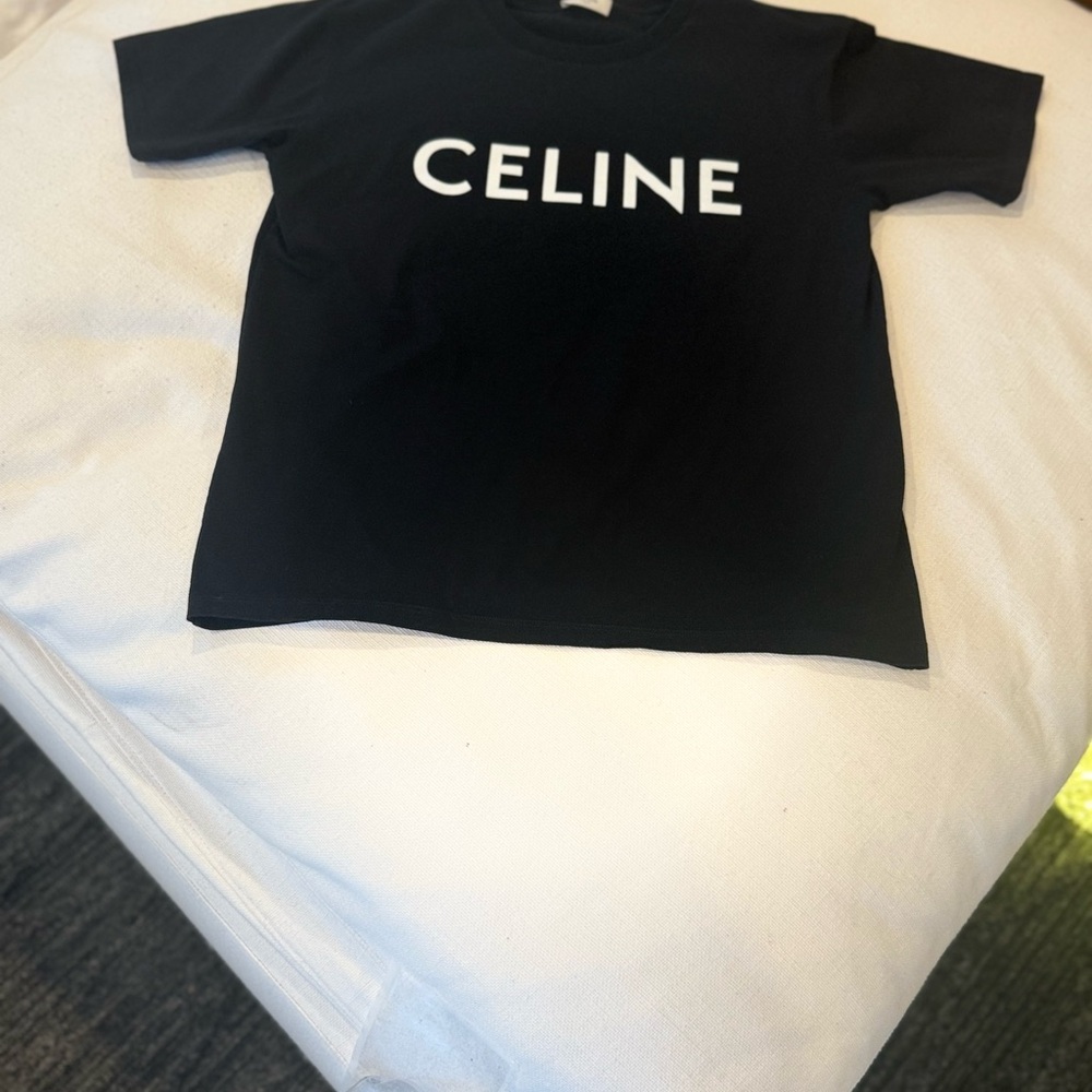Celine Black Logo Short Sleeve Tee - Picture 5 of 7